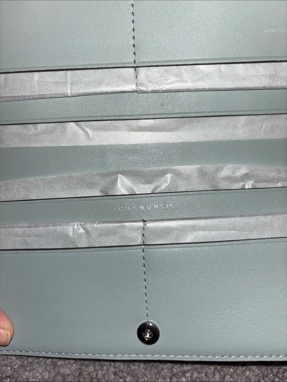 Tory Burch Croc-Embossed Zip Wallet - Light Blue